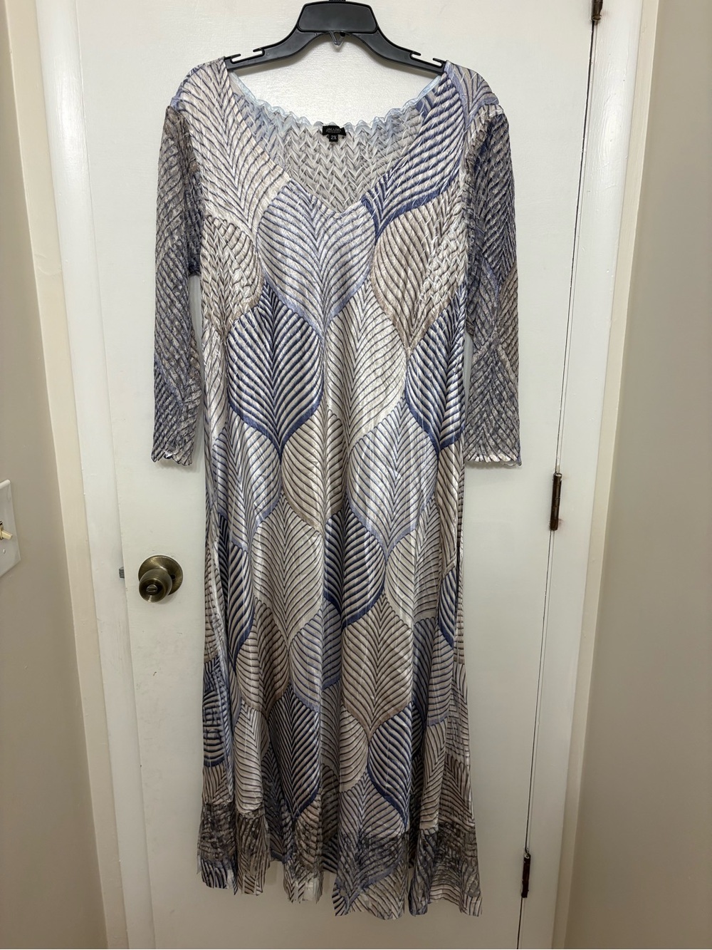 Komarov Pleated Charmeuse Lace Midi Dress Lapis Leaf Blue Purple Plus Size 2X